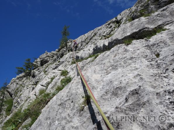 Schnitzeljagd a la Behm 5+ / 340m / IMG_3148_lo_dxo - Sehr schöne Alpinroute im einsamsten Eck das ich je in den Österreichischen Bergen so nahe bei Wien gesehen habe. Die Route heisst natürlich nicht Schnitzeljagd ist aber auf Thomas Behm's Seite u nter anderem Namen zu finden, auch die Gegend lasse ich hier einmal unerwähnt um der Region die Ruhe zu gönnen die sie verdient hat. <br />Wer die Ecke bzw. Berge im Umfeld kennt wird schnell wissen um welche Route es sich handelt, die Anderen müssen wohl ihr gesamtes detektivisches Gespür verweden um dahinter zu kommen.<br /><br />Zum Zustieg muss man sagen, wer sich hier einen vom Alpenverein gewarteten Steig erwartet liegt falsch, manche Steigspuren sind nur schwer zu erkennen und ohne den gelegentlich Steinmännchen wäre der Aufstieg durch das dicht bewaldete Tal sicher schwerer zu finden.<br /><br />Die Route selber ist für Kalk erstaunlich gut mit Friends abzusichern, was auch notwendig ist da nur an neuralgischen Stellen Bohrhaken gesetzt wurden. Nicht alle Stände verfügen über Bohrhaken also muss das Einrichten mit Friends beherrscht werden. Der 5te Schwierigkeitsgrad sollte solide geklettert werden können da stellenweise sehr weite Sicherungsabstände auf Platten vorkommen die sich nicht zusichern lassen. Der Fels in der Ecke ist unglaublich gut und kann es problemlos mit dem Velebitkalk aufnehmen, extrem rauh und es überwiegen Platten- und Wasserrillenkletterei vom Feinsten.