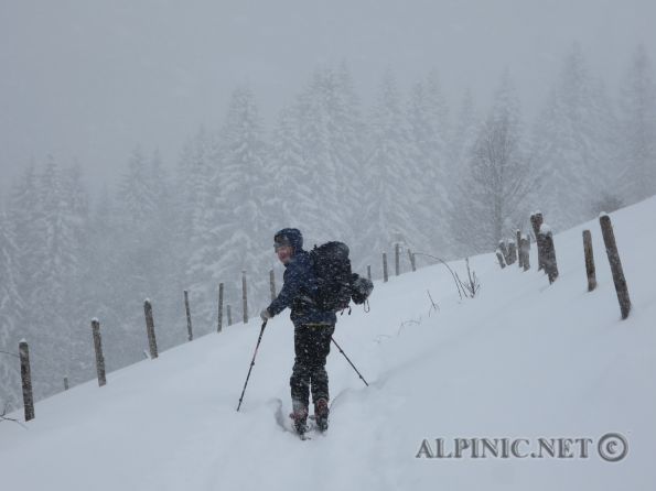 Astein 1419m / Hengstpass / OÖ / IMG_1165 - Ganz nette "Naja" Skitour, lawinensicher aber mehr was für Schneeschuhwanderungen. Erfreut sich aus nicht nachvollziehbaren Gründen großer Beliebtheit. Lange flache Stecken und sogar ein bisschen ein Gegenanstieg machen ein mühselige Angelegenheit daraus. Dafür wird man mit einer kurzen aber netten Pulverschneeabfahrt vom "Gipfel" durch den Wald belohnt.